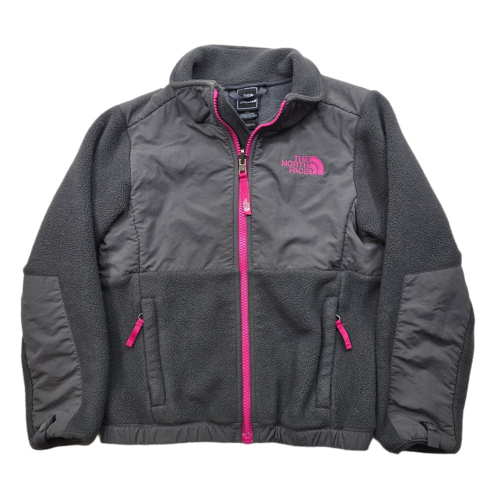 The North Face Fleece Jacket Girls XS 6 Gray‎ Pink Zip Kids Hike Outdoors